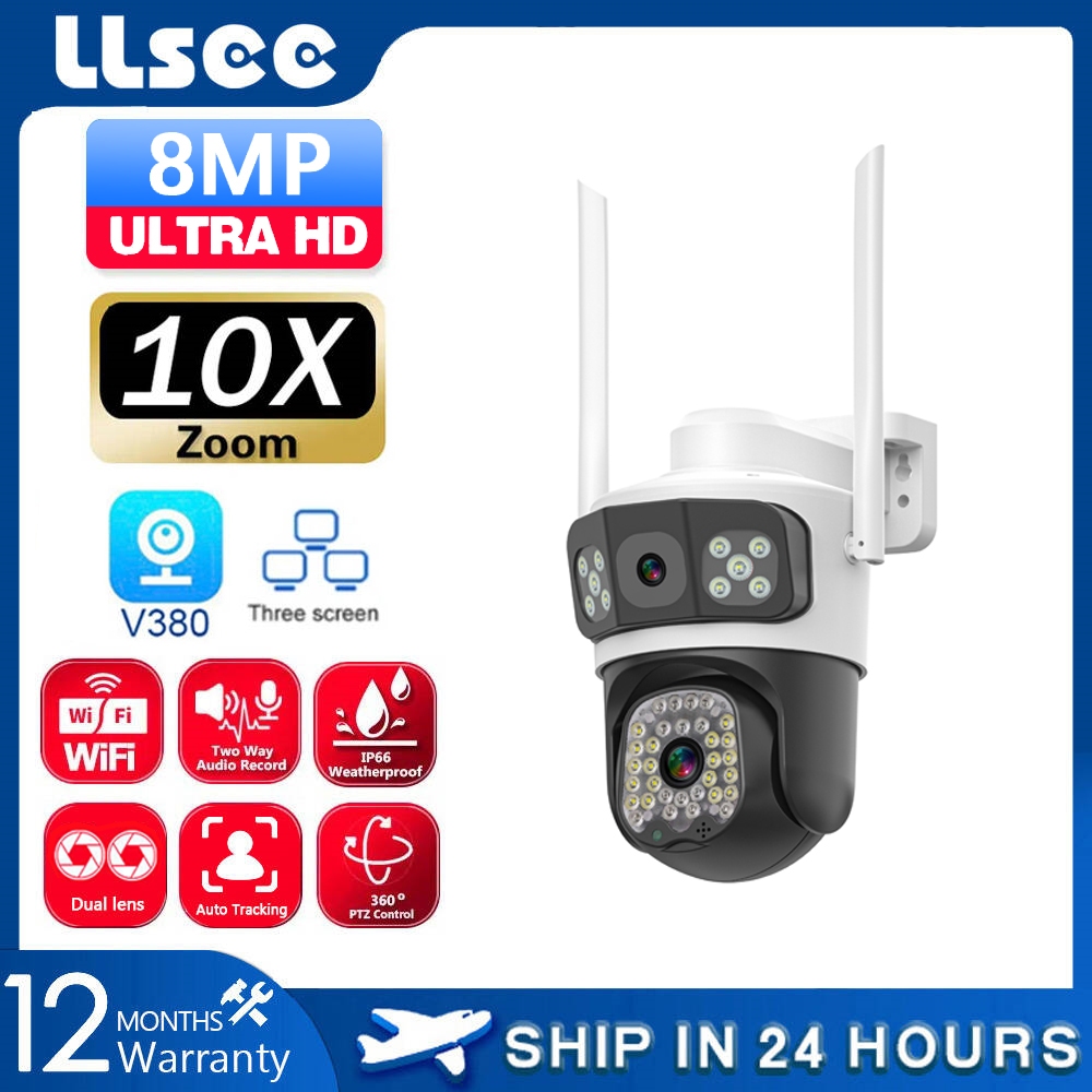 LLSEE V380 8MP 4K Dual Lens Waterproof CCTV Wireless WIFI Outdoor PTZ