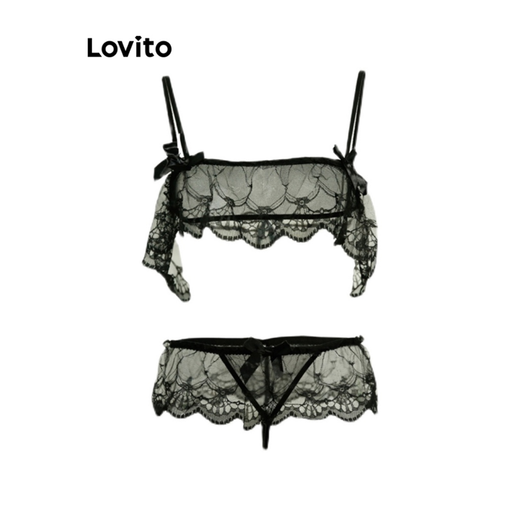 Lovito Sexy Plain Lace Lingerie For Women LNA24122 White Pink Black