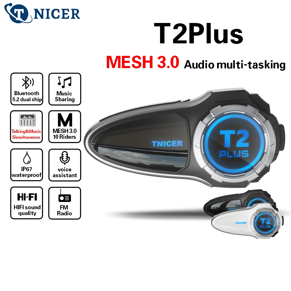 Tnicer T Plus Motorcycle Bluetooth Headset Helmet Intercom Audio