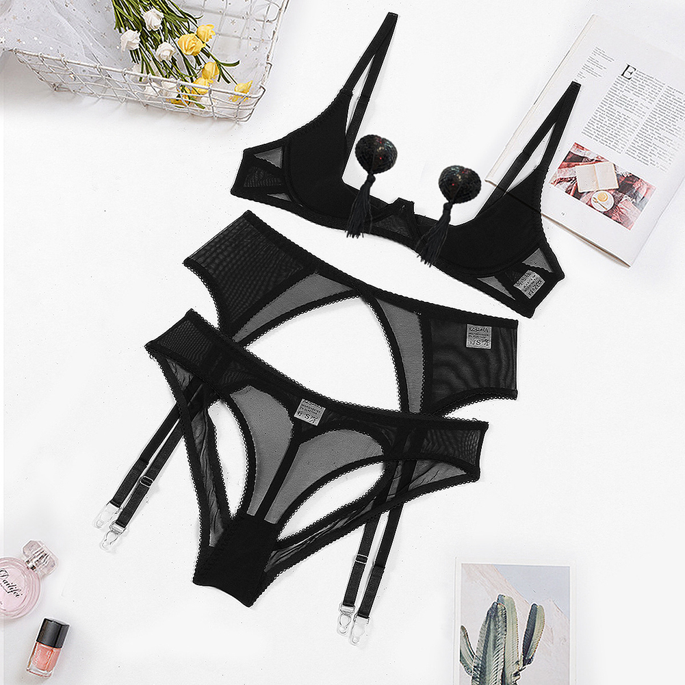 2 Piece Set Sexy Lace Halter Neck Bra Thong Women Lingerie Deep V Laceup Bikini Shopee Malaysia