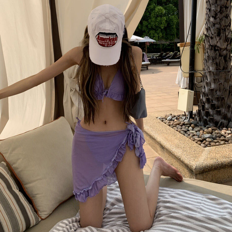 Sexy Hot Girl Purple Bikini Three Piece Pure Desire Small Breast