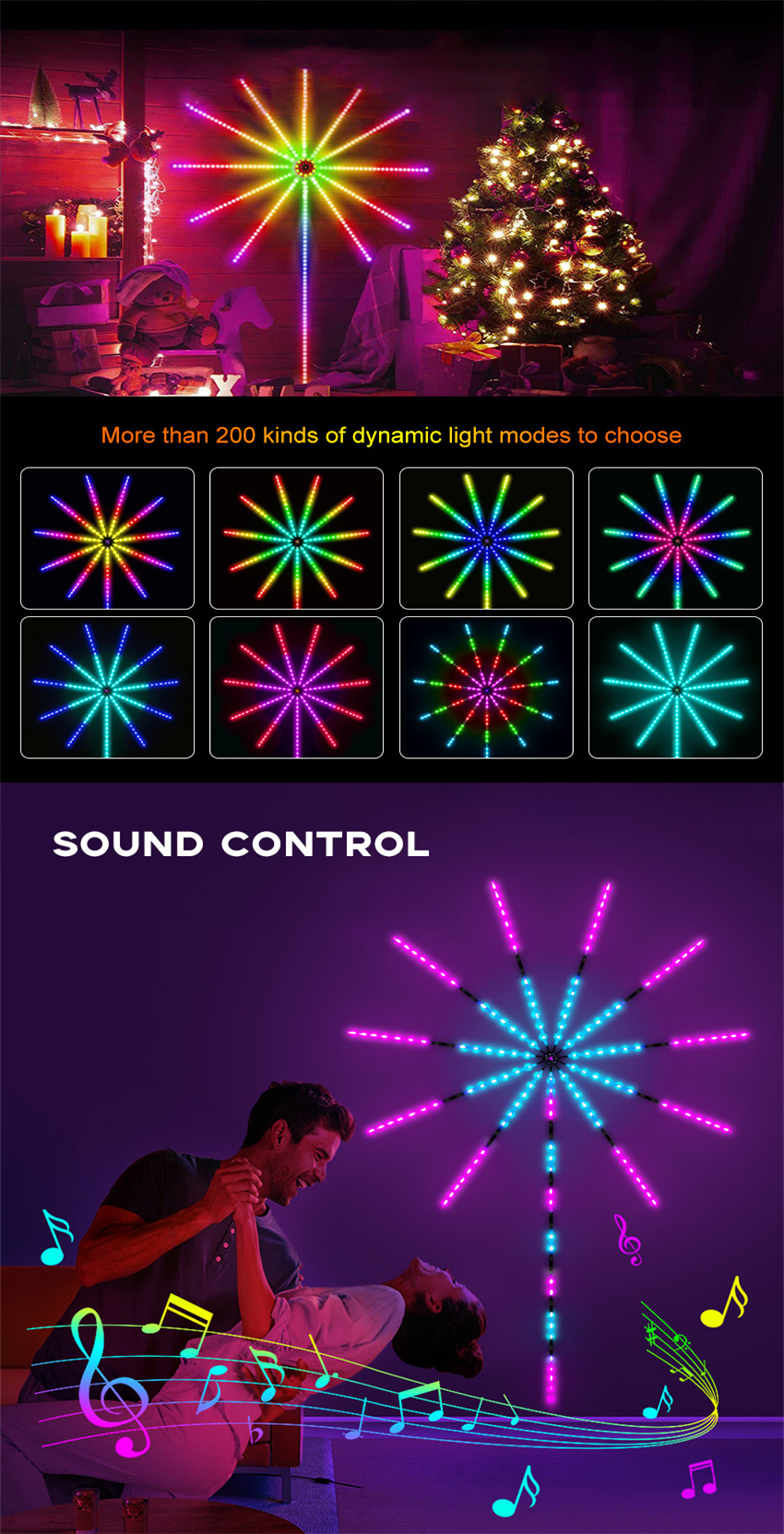 UZBOO Smart LED Firework Lights Music Sound Sync Lights With APP Remote