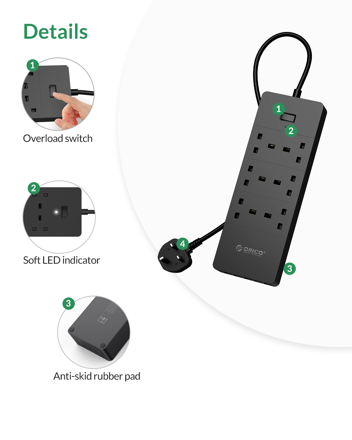 Orico Power Strip With Extension Cable Electrical Sockets With Usb