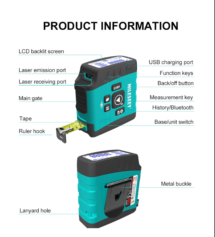 MILESEEY DT20 3 In 1 Laser Tape Measure Laser Distance Meter Digital