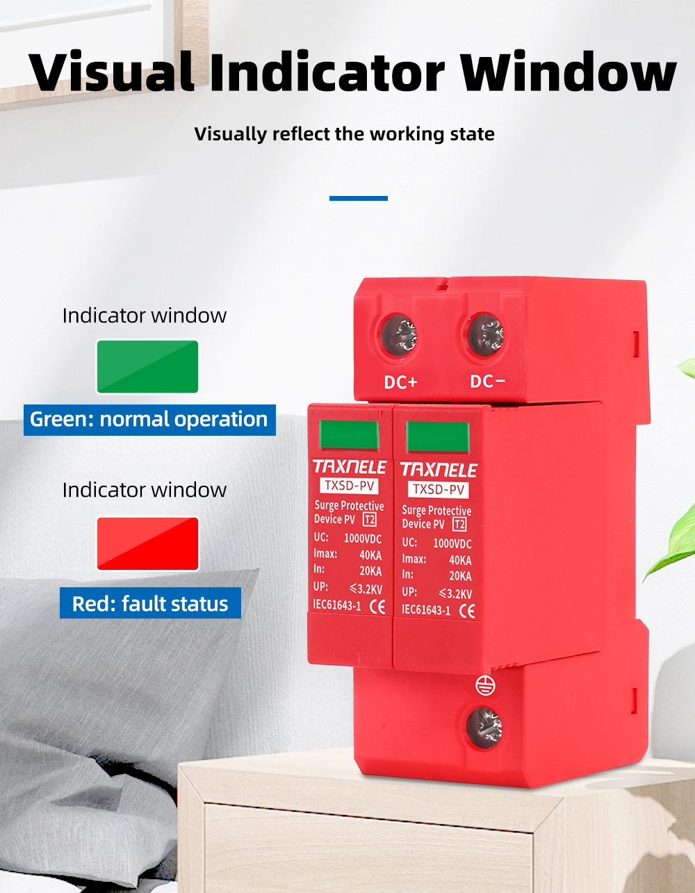 TAXNELE DC SPD 600V 800V 1000V 2P 20KA 40KA Surge Protector Solar PV