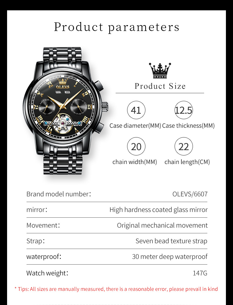 Olevs Jam Tangan Lelaki Original Waterproof Steel Automatic Mechanical