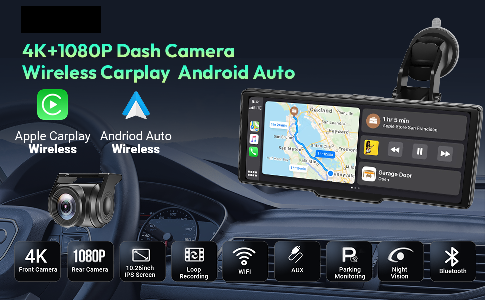 ESSGOO CarPlay Android Auto 10 26 Inch IPS Touch Screen Portable Car