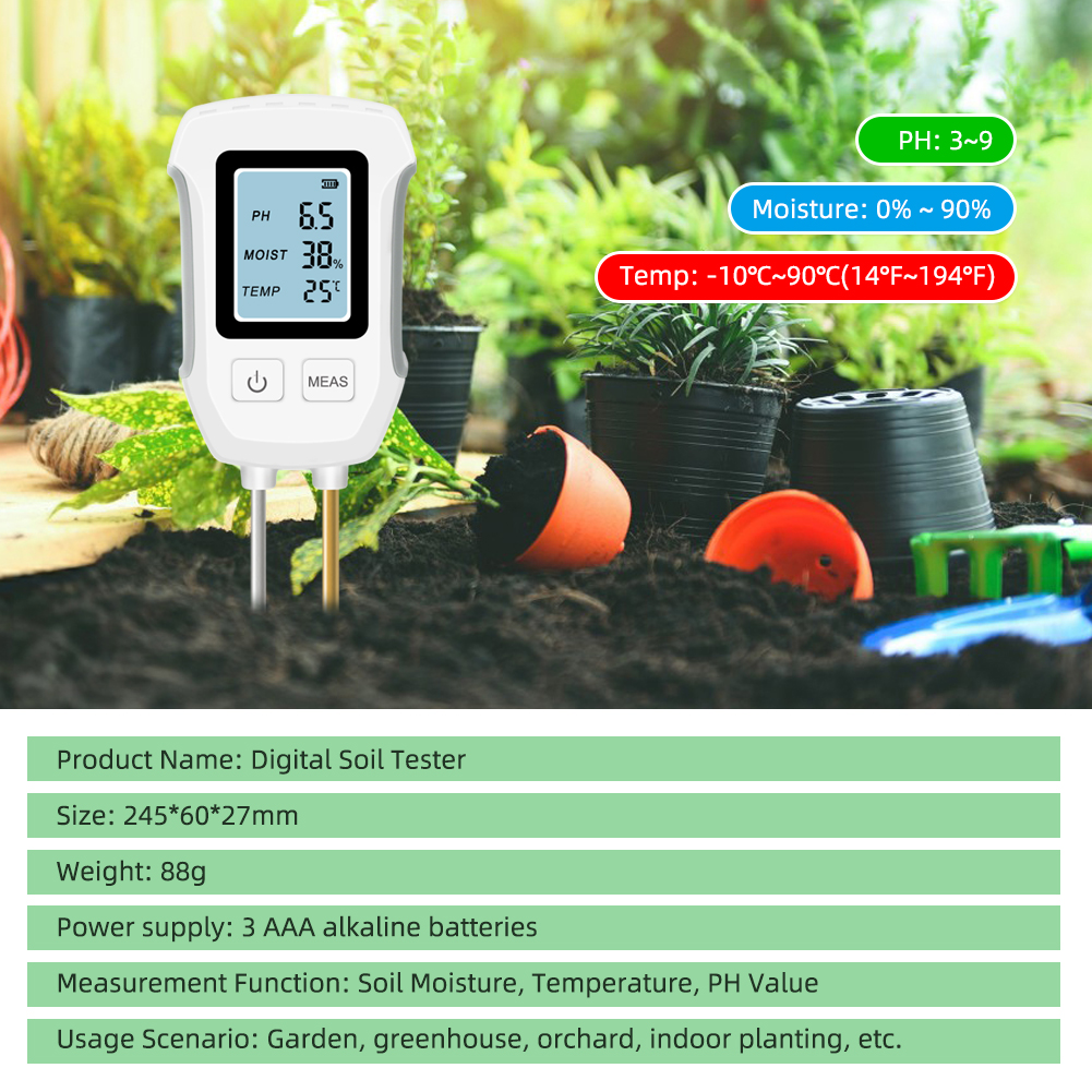 RCYAGO 3 In 1 Soil Tester Double Probe Soil Meter High Precision Soil