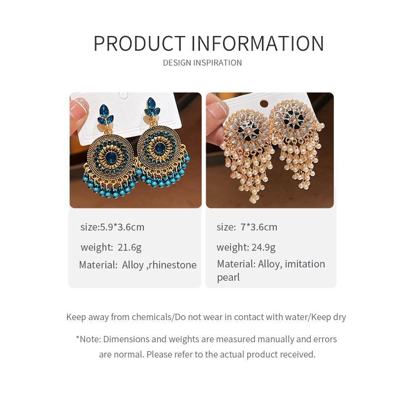 Steel Needle Drop Diamond Set Round Tassel Earrings National Wind Retro