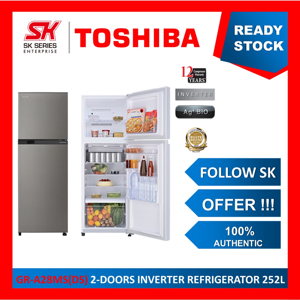 Toshiba 5 Star 2 Doors Inverter Refrigerator Peti Sejuk 252L GR A28MS