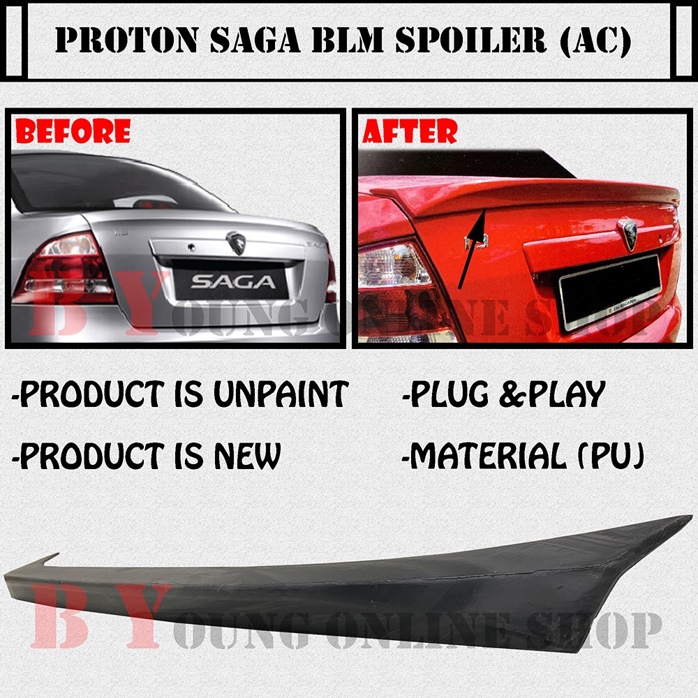 PROTON SAGA BLM FLX FL SV SPOILER REAR BOOT AC POLYURETHANE PU