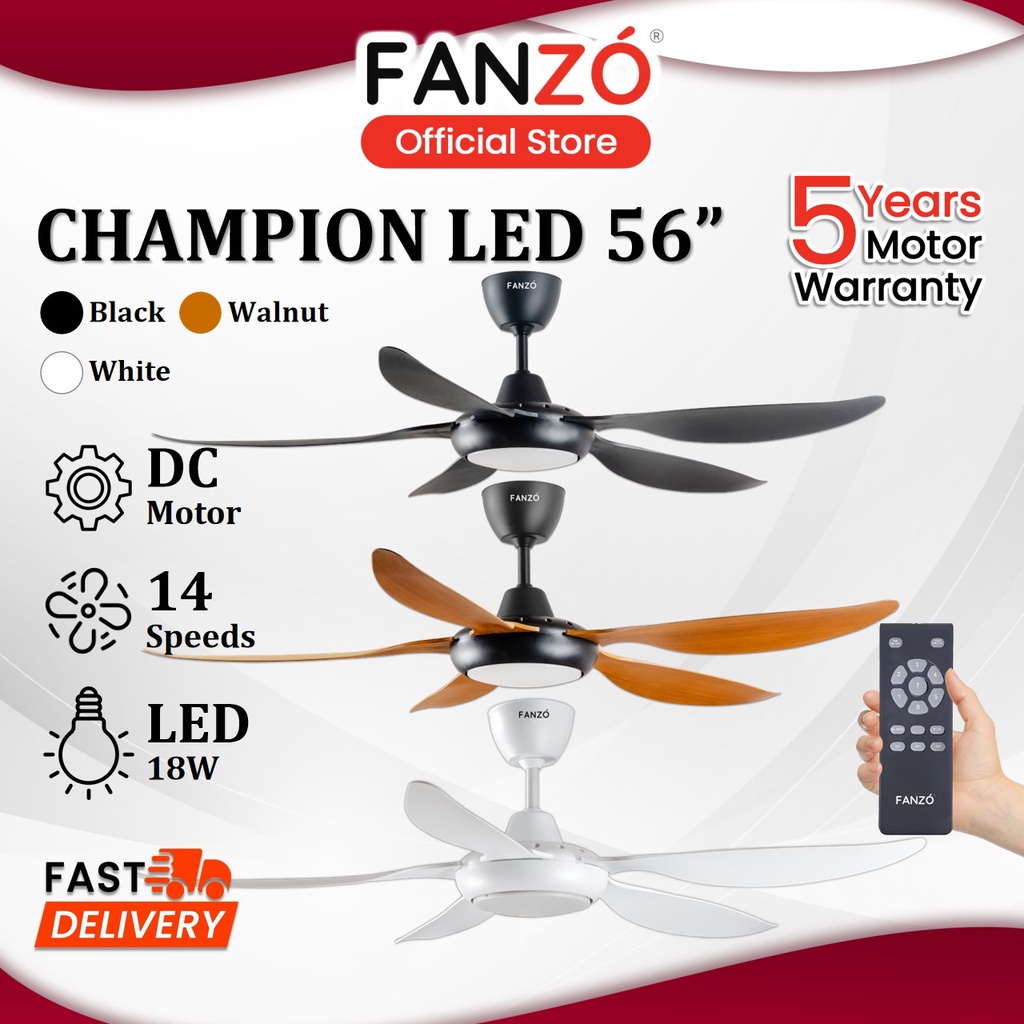 FANZO Champion LED 5 Blades DC Motor Ceiling Fan With Light 14 Speeds