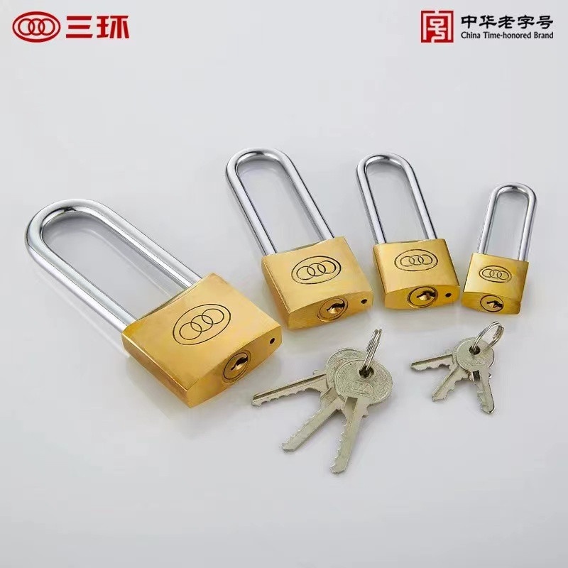 100 ORIGINAL TRI CIRCLE Brass Padlock Long Shackles With Brass Keys