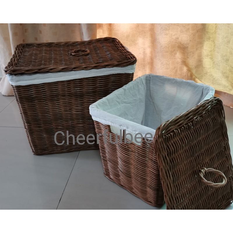 Cheerfulbee Solid Rattan Laundry Basket With Cover Rattan