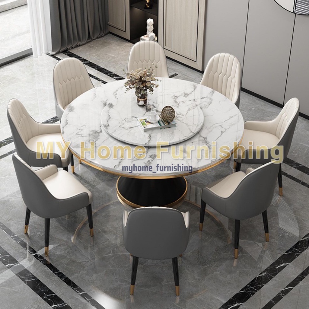 Light Luxury Marble Round Table Dining Chair Set 8 Seater With Lazy