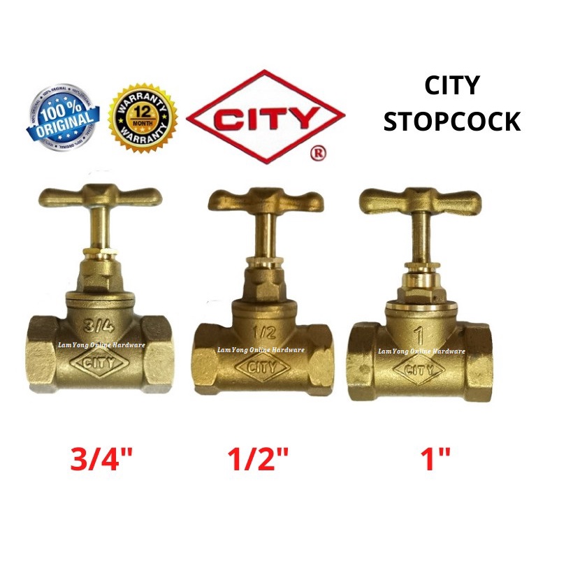 CITY Brass Stopcock 1 2 3 4 1 Light Duty Stop Valve Bathroom