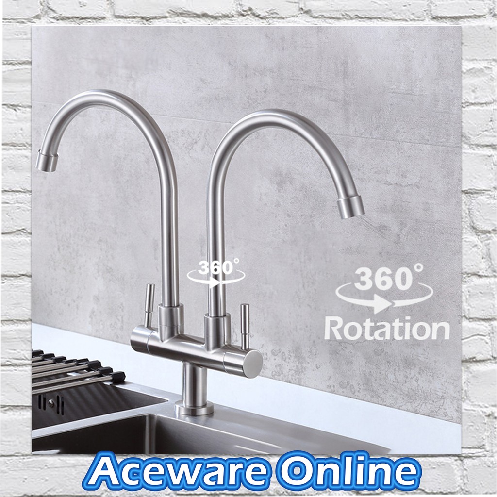 At Ss Atocco Stainless Steel Twin Double Pillar Mounted Tap