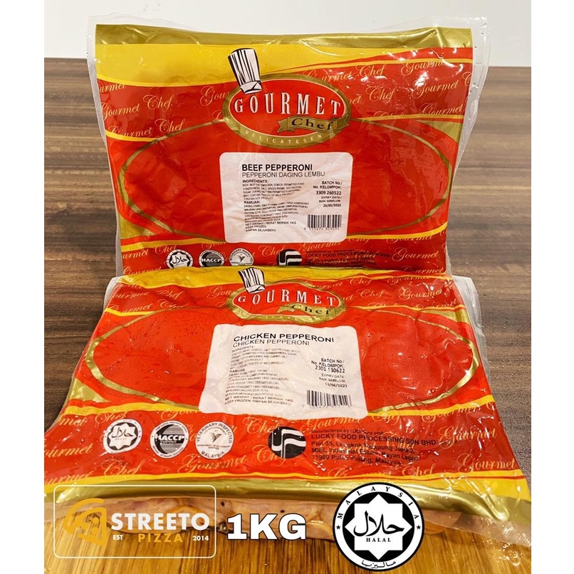 BEEF HALAL GOURMET CHEF STREAKY BEEF SLICE 1KG STREETO PIZZA FROZEN