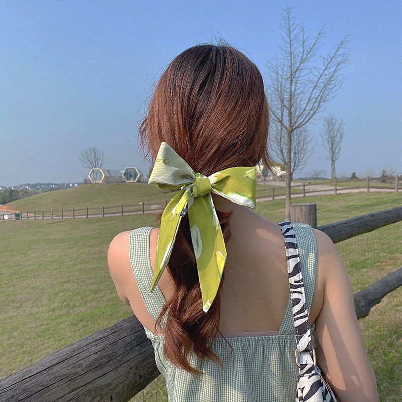 Ins Korean Hair Band Hair Tie Silk Scarf French Retro Bow Knot Head