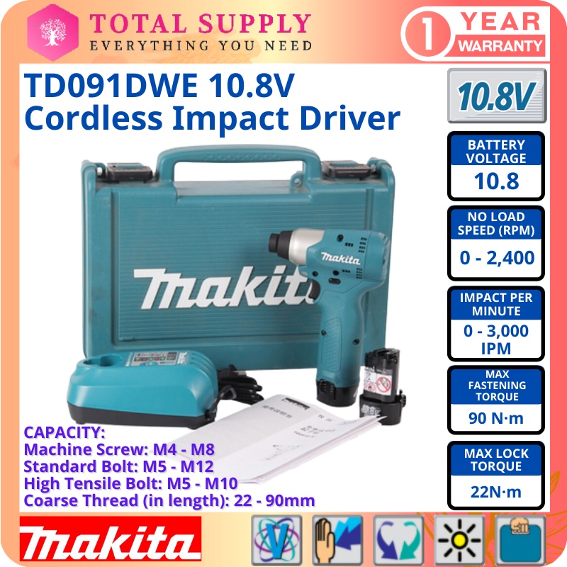 FREE SHIPPING TD091DWE MAKITA 10 8V Cordless Impact Driver TD091