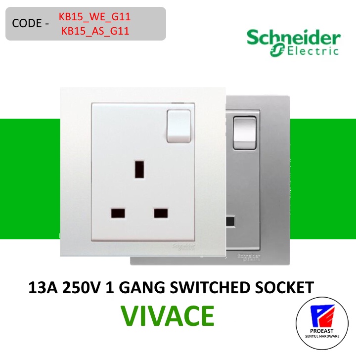 SCHNEIDER Electric Vivace 13A 250V 1 Gang Switch Socket 3 Pins Wall