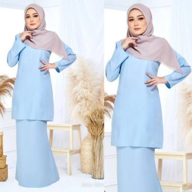 Size Xs Xl Tema Baby Blue Kurung Moden Riau Kedah Plain