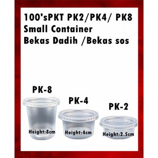 BEKAS DADIH 8oz 4oz 2oz PP Round Plastic Container 100pcs Bekas