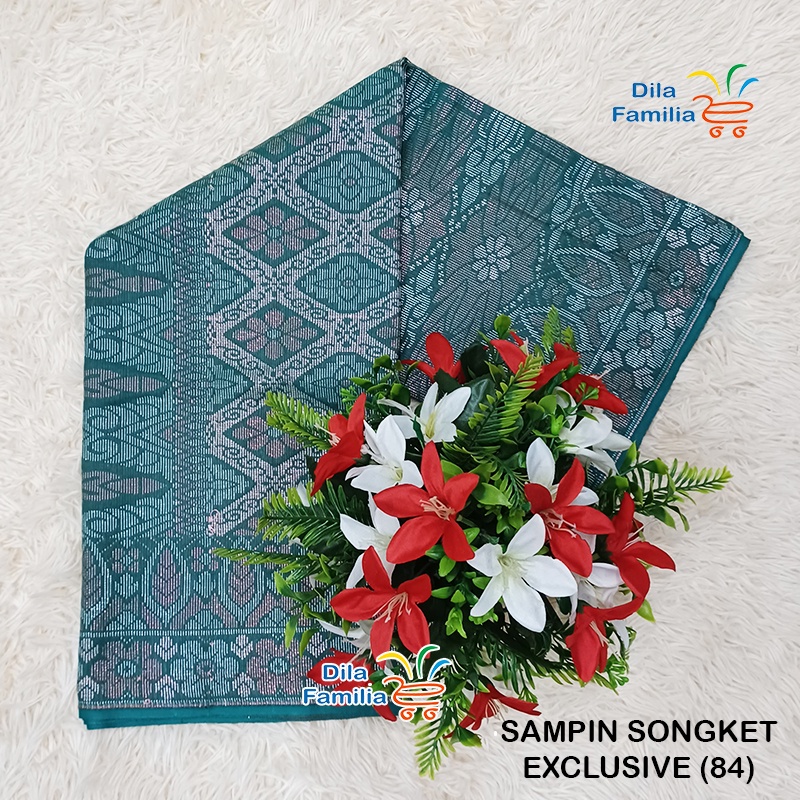 Sampin Songket Siap Jahit Samping Exclusive Tenun Warna Putih Emas Gold