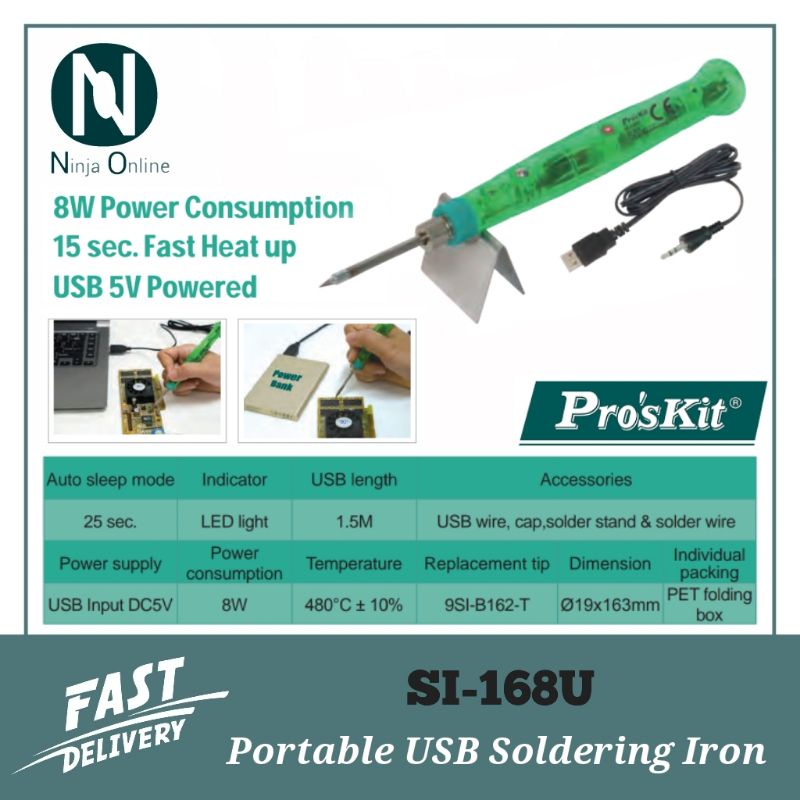 Proskit Soldering Iron SI 168U Portable USB SI B161 Battery