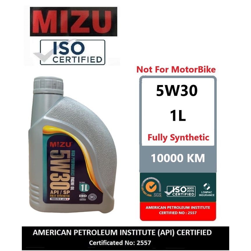 Mizu 5W 30 SP Fully Synthetic 1 Litre Lubricant Genuine Engine Oil