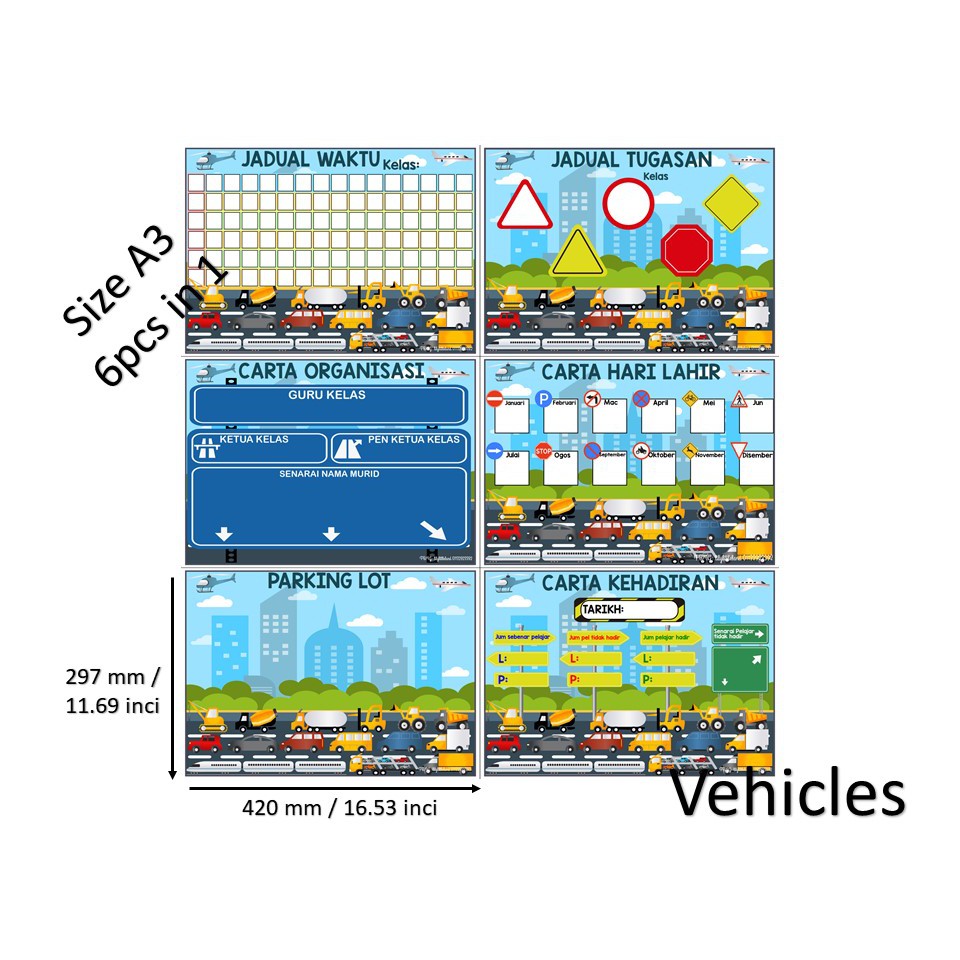 Banner Kelas Vehicles Set Keceriaan Kelas Pak Jadual Kelas Carta