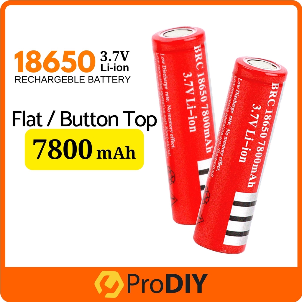 Bateri Boleh Cas Semula 18650 3 7V Flat Top Button Top Rechargeable