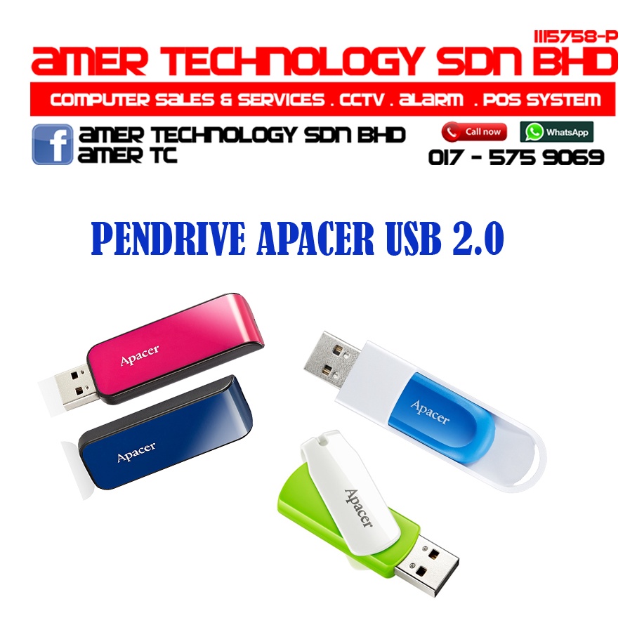 PENDRIVE APACER USB 2 0 16GB 32GB 64GB AH334 AH335 AH23A