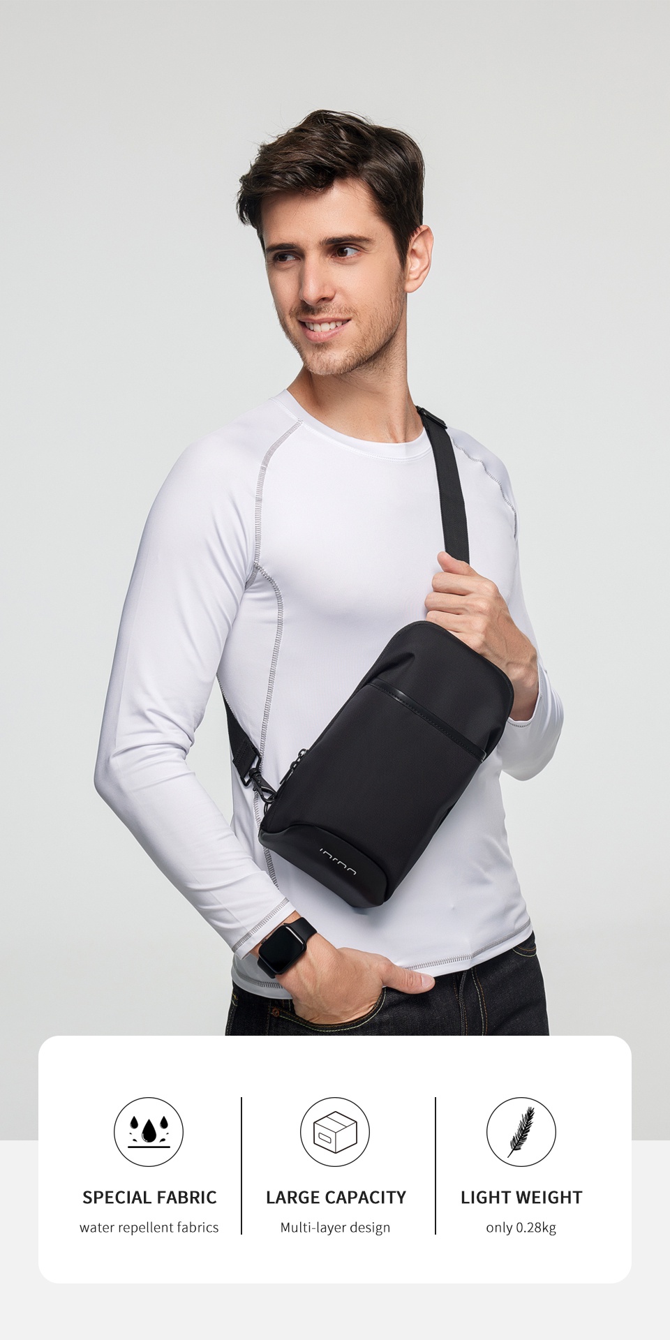 OZUKO Casual Business Men Chest Bag Waterproof Thin Sling Shoulder And