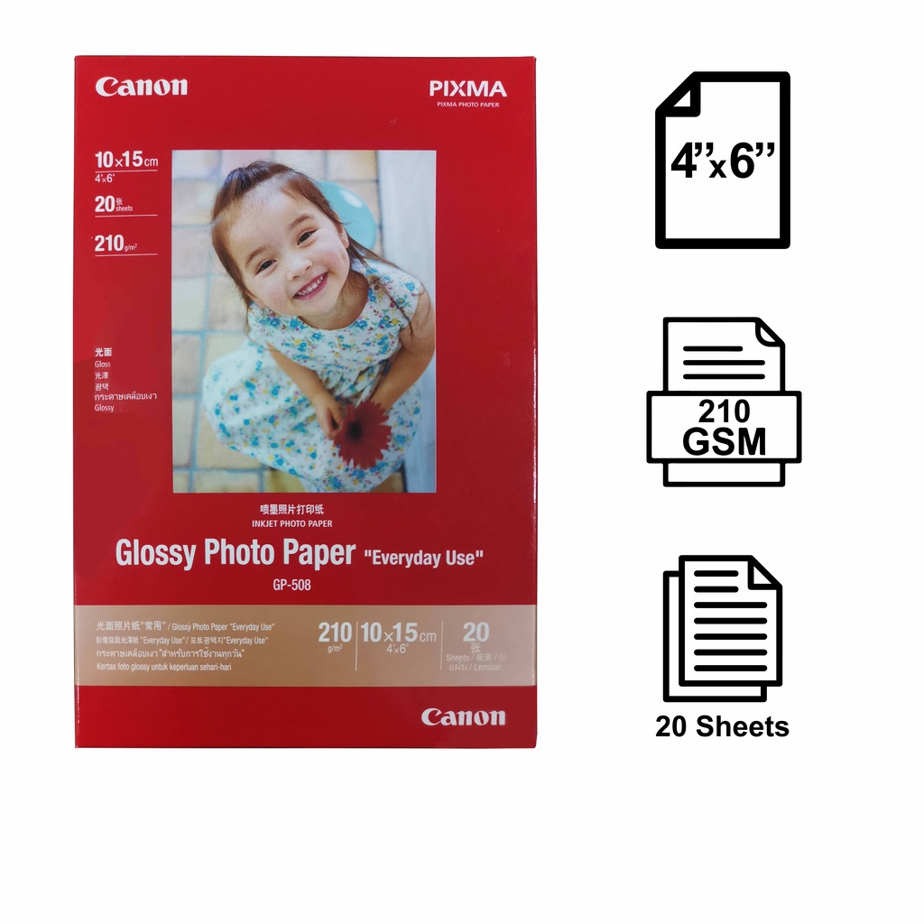 Canon GP 508 4R Glossy Photo Paper 210GSM 20 Sheets Shopee Malaysia