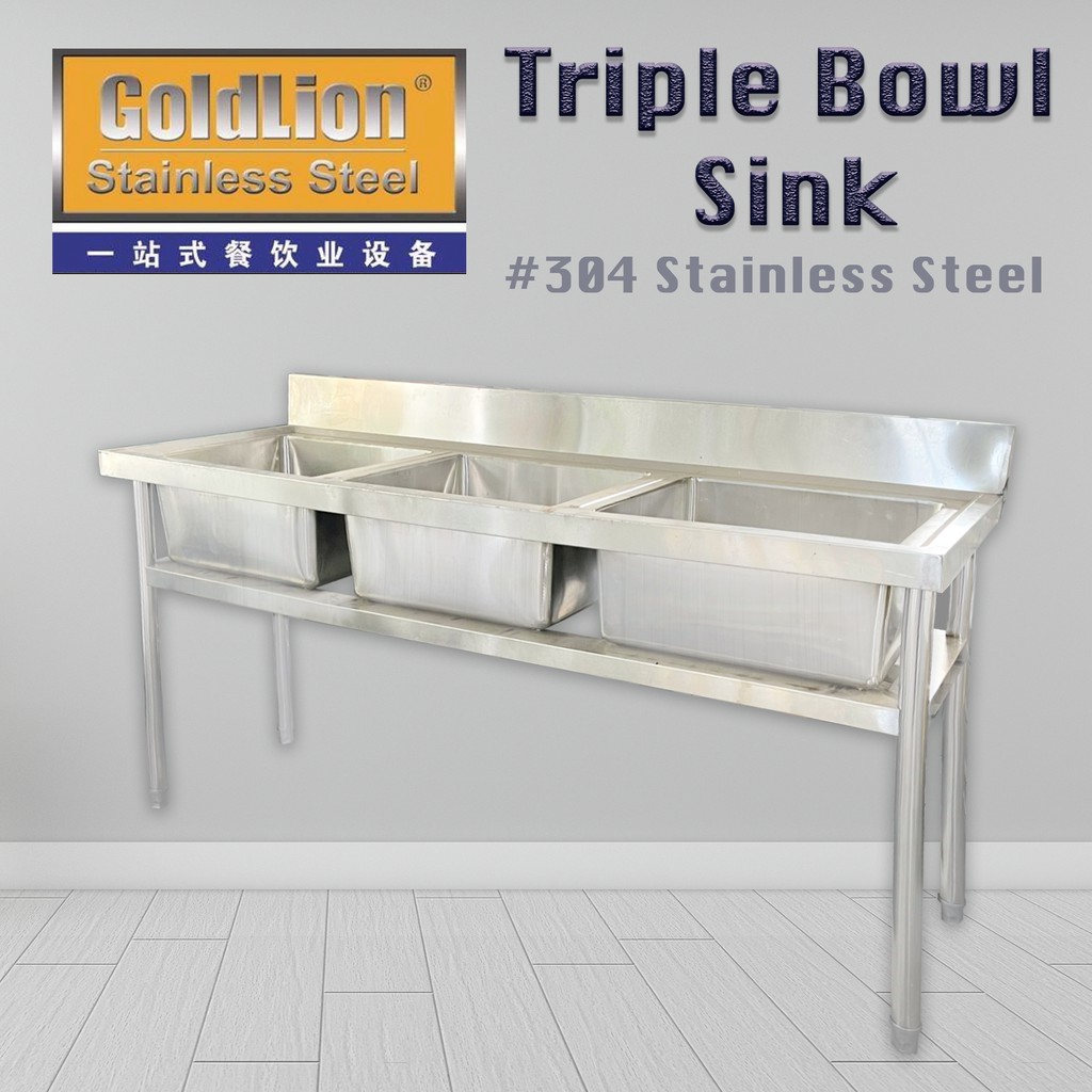 Stainless Steel Triple Bowl Sink Three Kitchen Sinki Double Drainer