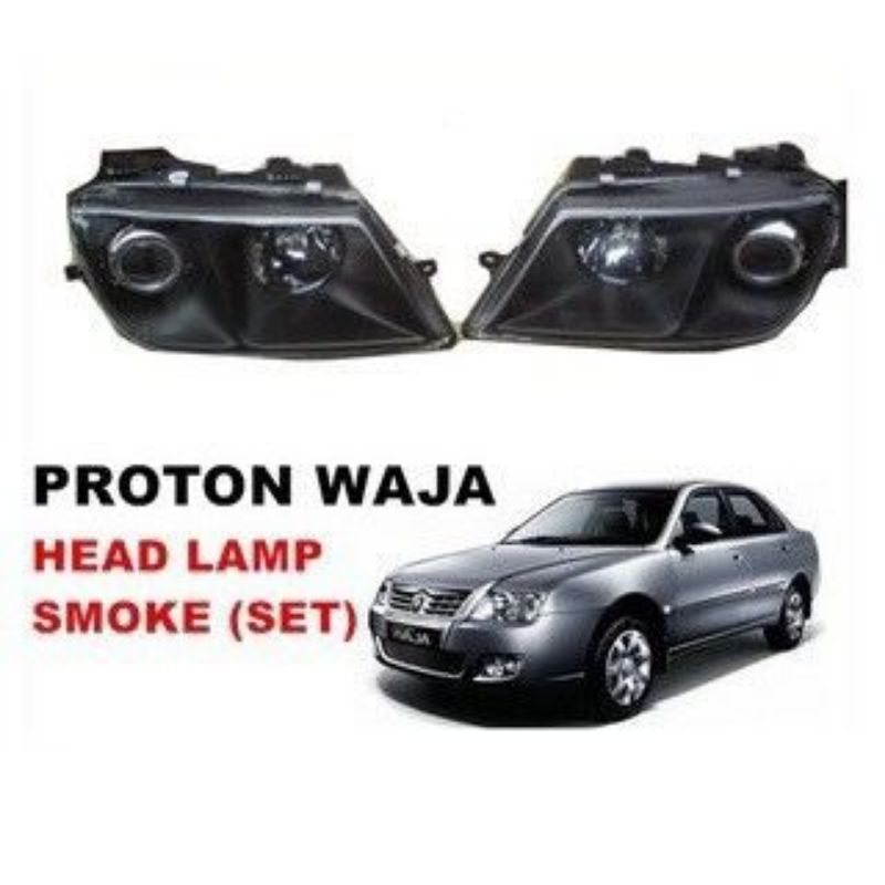 PROTON WAJA 2000 MMC CAMPRO HEAD LAMP FULL BLACK SMOKE GLASS SET LAMPU