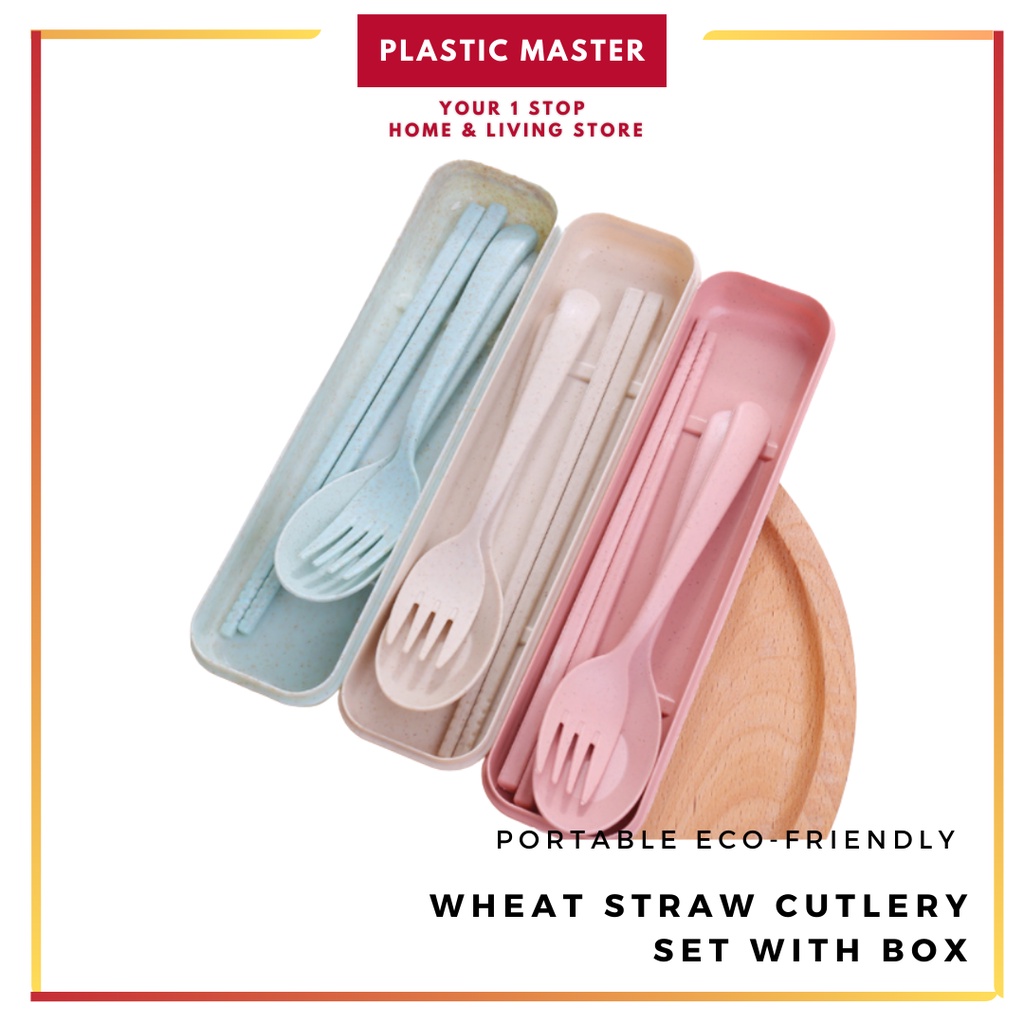 Biodegradable Wheat Straw Cutlery Set With Box Multiuse Dinnerware