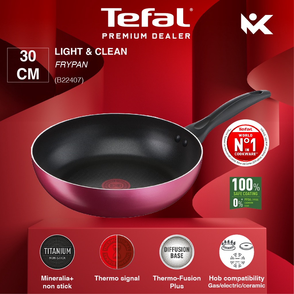 Tefal Light Clean B22407 30cm Non Stick Deep Frypan Cookware Periuk