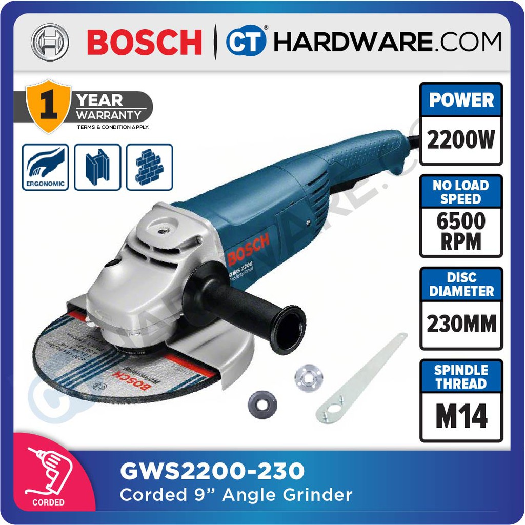 BOSCH GWS 2200 230 PROFESSIONAL CORDED ANGLE GRINDER 9 2200W