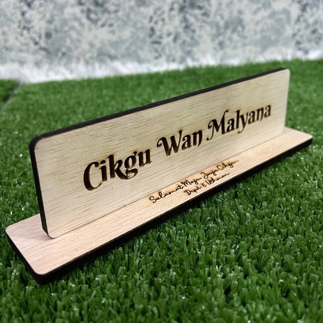 Papan Nama Kayu Ukiran Ukir Table Stand Name Signage Wood Engraved