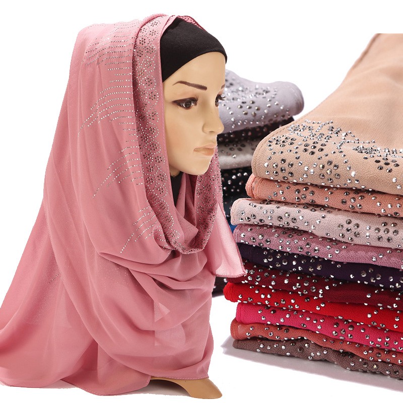 Jifang Summer Autumn Muslim Hijab Bubble Chiffon Women Shawl Long Solid