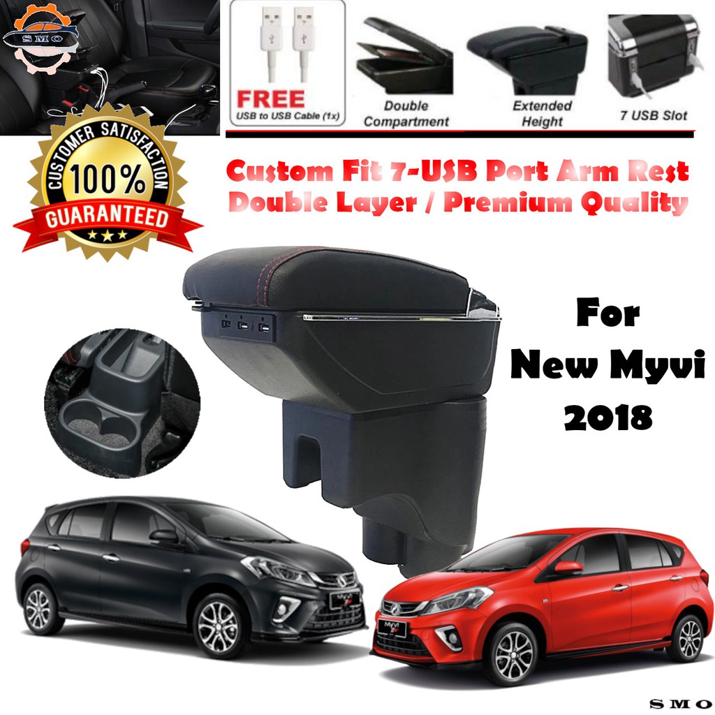 New Myvi Arm Rest Armrest Console Box Custom Fit Double