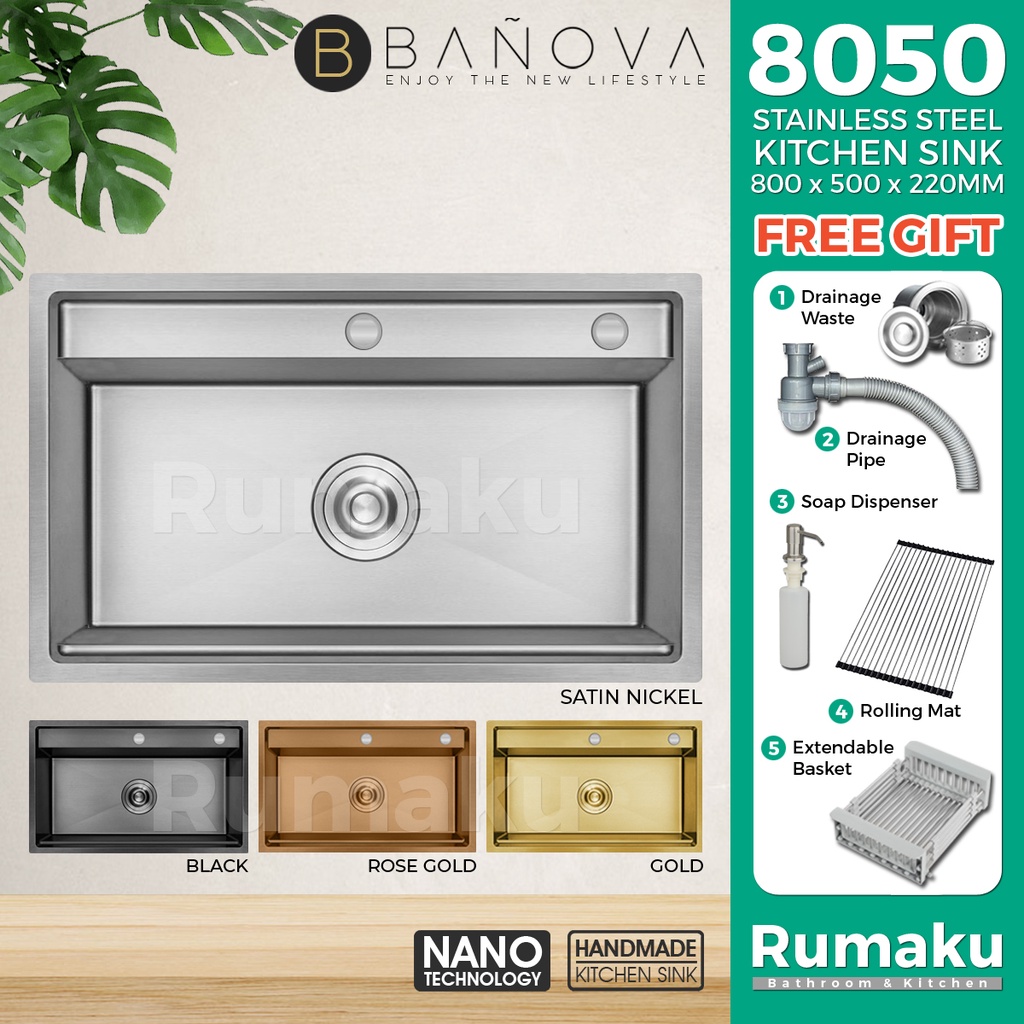 BANOVA SUS 304 BK 8050 Stainless Steel Home Single Kitchen Sink Sinki