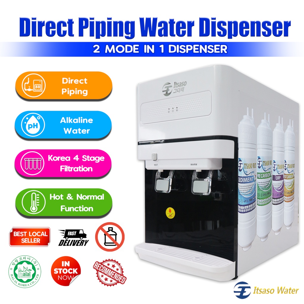Water Dispenser Hot Normal Cold 4 Layer Itsaso ORP Korea Halal Alkaline Filter Table Top