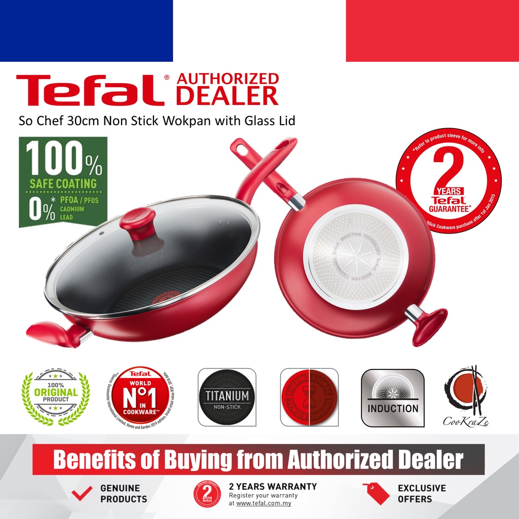 Tefal So Chef Non Stick Wokpan With Glass Lid 30cm G13594 G1359495