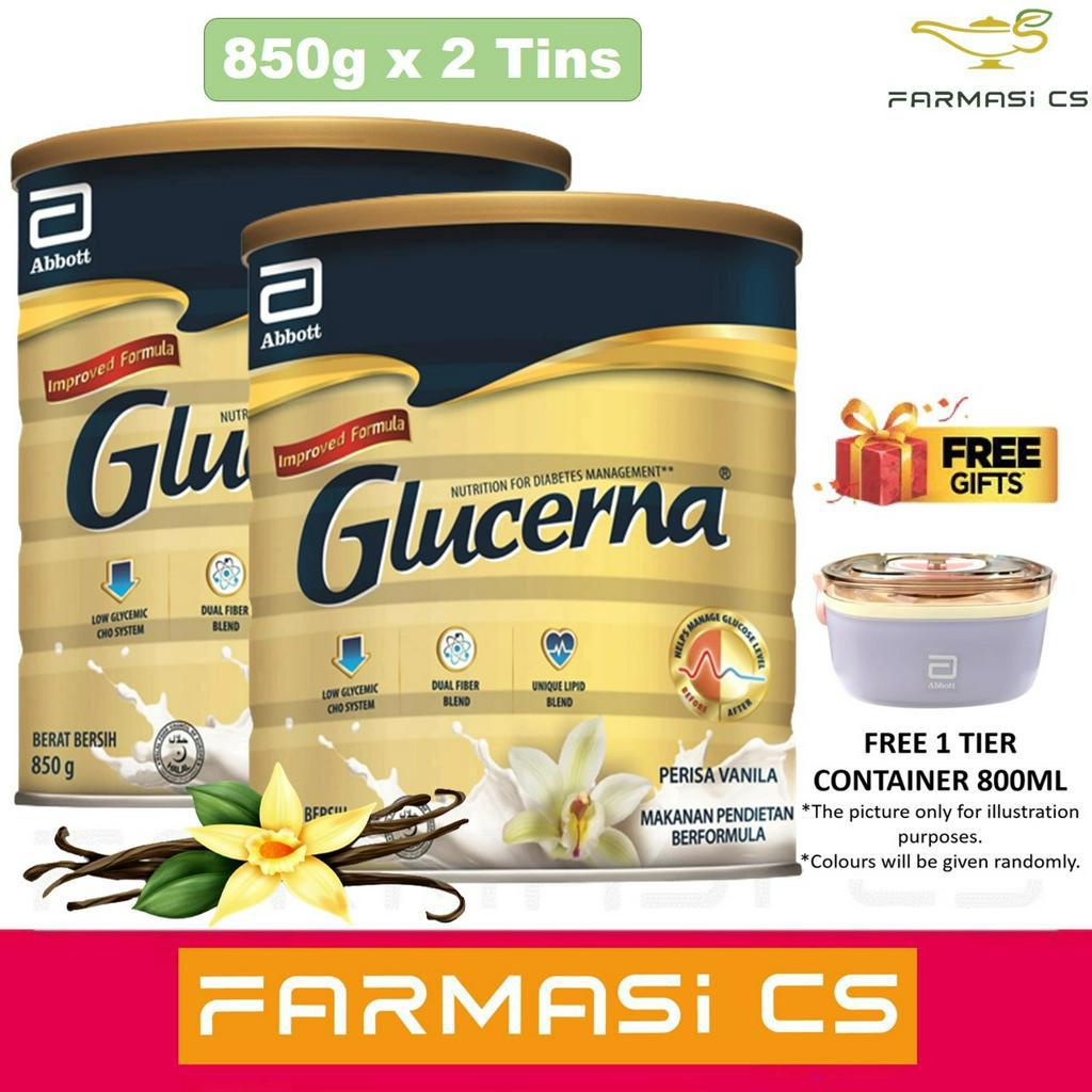 Abbott Glucerna Vanilla Flavour 850g X 2 Tins FREE Container EXP 03