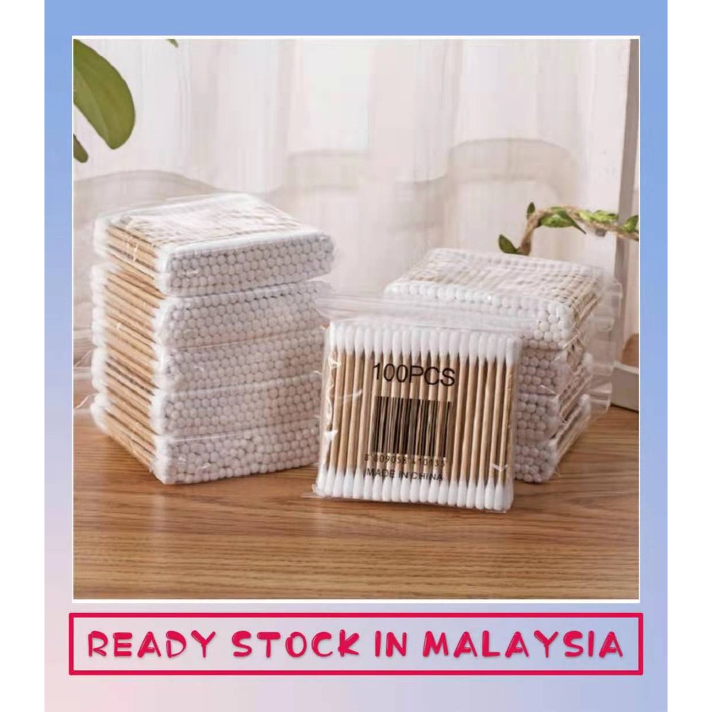 READY STOCK Double Headed Cotton Swab Bamboo Cotton Swab Wooden Stick