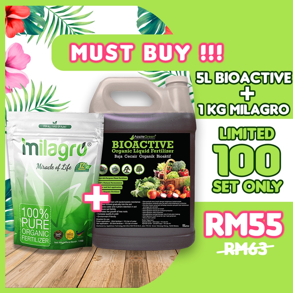 BIOACTIVE Organic Liquid Fertilizer 5Litre Baja Organik Cecair MILAGRO