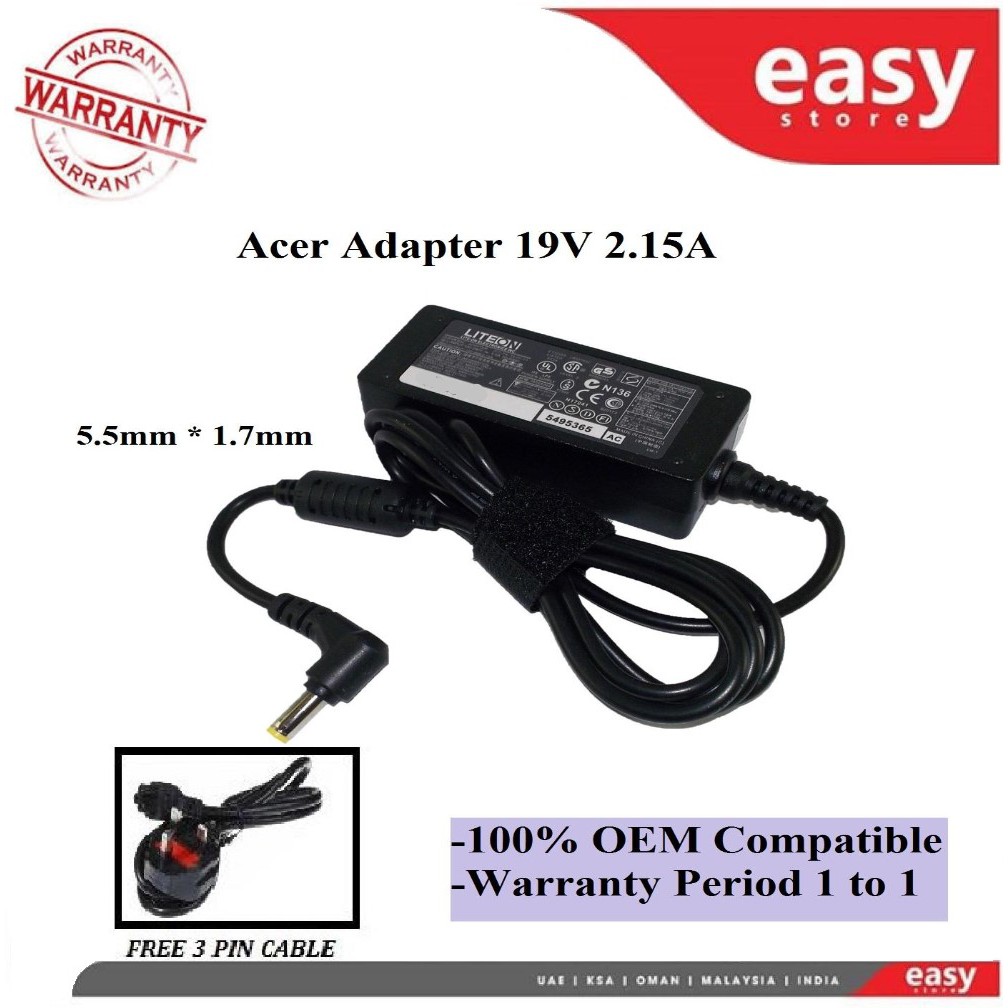 Acer 19V 2 15A 5 5 1 7mm 40W Aspire One D150 D250 D255 D255E D257